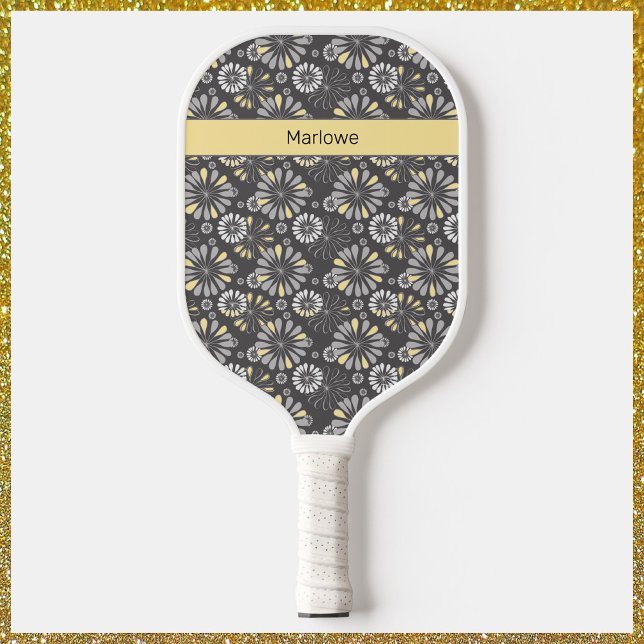 Raquette De Pickleball Flore gris et jaune tendance (Créateur téléchargé)