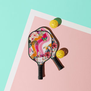 Raquette De Pickleball Flux dynamique Funky Retro Tropical Monogramme