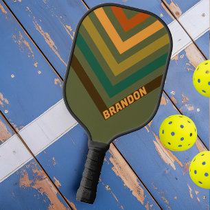 Raquette De Pickleball Forêt Marais Nostalgique Vintage Chevron avec Nom
