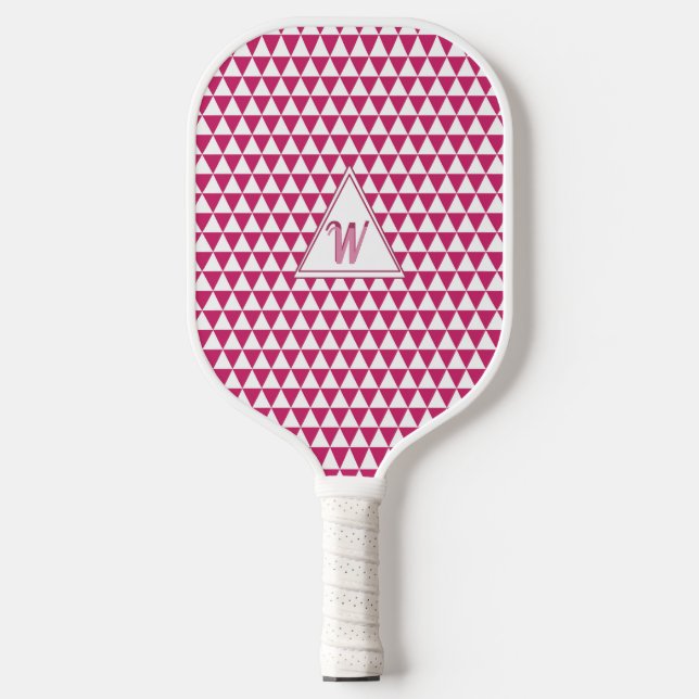Raquette De Pickleball Formes géométriques rose et blanc Monogramme moder (Recto)