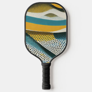 Raquette De Pickleball Formes ocre et bleu avec textures