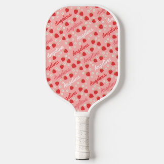 Raquette De Pickleball Fraise rose Nom personnalisé mignonne