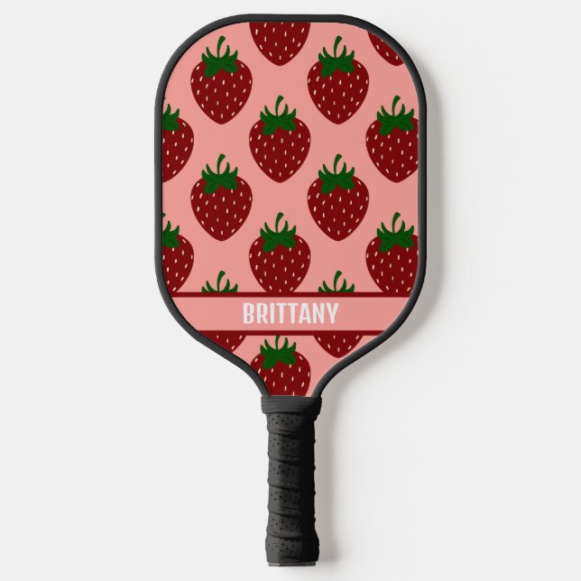 Raquette De Pickleball Fraises rouges d'été sur rose doux (Recto)