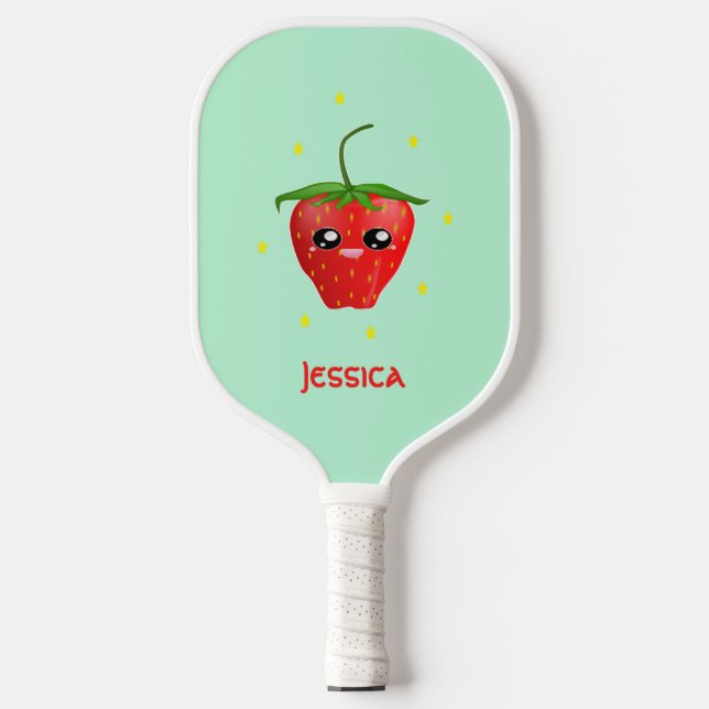 Raquette De Pickleball Fruit Monogram kawaii sur turquoise (Recto)