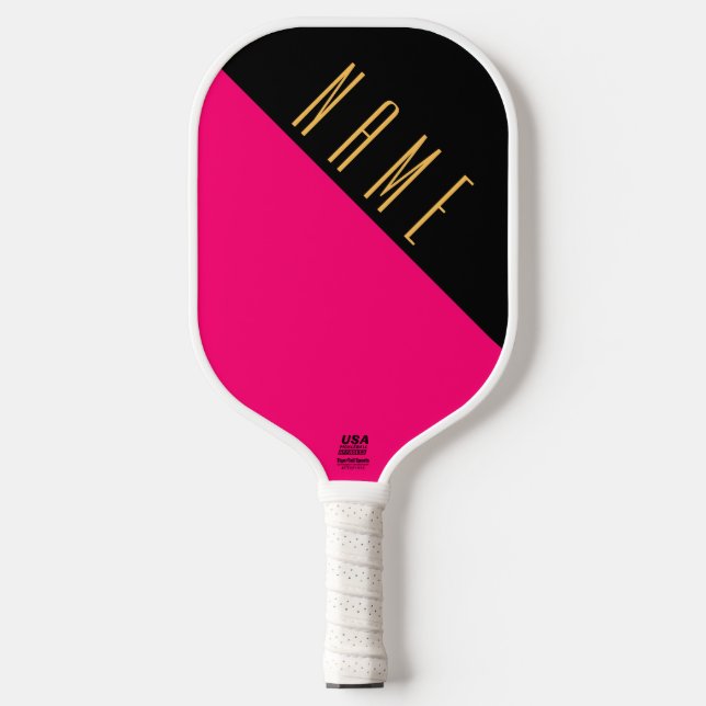 Raquette De Pickleball Fun Black Bright Rose Diagonal Bloc de couleur Tex (Recto)