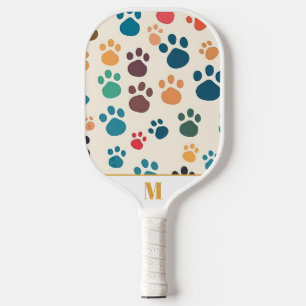 Raquette De Pickleball Fun Blanc coloré Monogram Chien Paw Motif