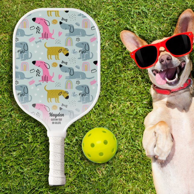 Raquette De Pickleball Fun Rainbow Chig Doodles Coeur Texte personnalisé (Créateur téléchargé)