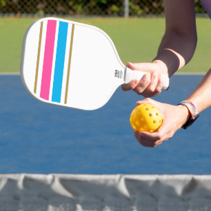 Raquette De Pickleball Fun Retro Pink Sky Blue Pink Top Racing Stripes