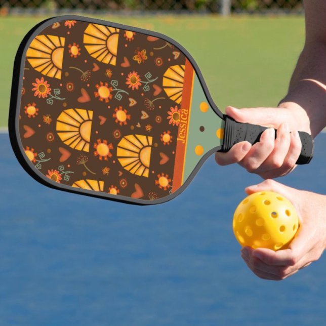 Raquette De Pickleball Fun Sunshine Personnalisé, Inspirivée Rétro Modern (Créateur téléchargé)