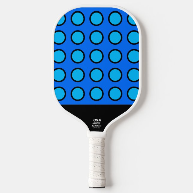 Raquette De Pickleball Fun Vivid Deux Tone Bleu Cercle Noir Motif Grille (Recto)