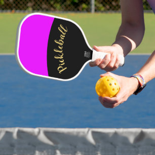 Raquette De Pickleball Fun Vivid Tropical Rose Courbes Noir Fancy Script
