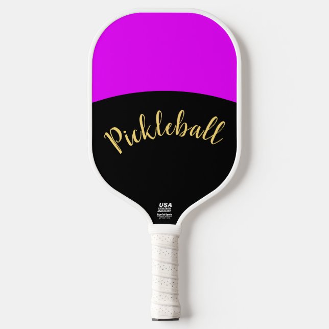 Raquette De Pickleball Fun Vivid Tropical Rose Courbes Noir Fancy Script (Recto)