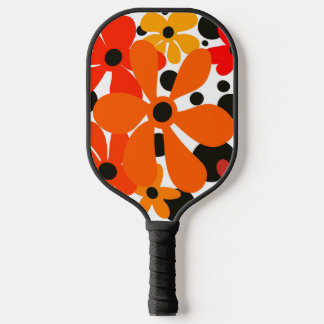 Raquette De Pickleball Funky, abstrait, fleurs en orange et jaune 