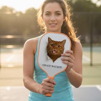 Raquette De Pickleball Funny Ginger Cat "Blep" Custom Name