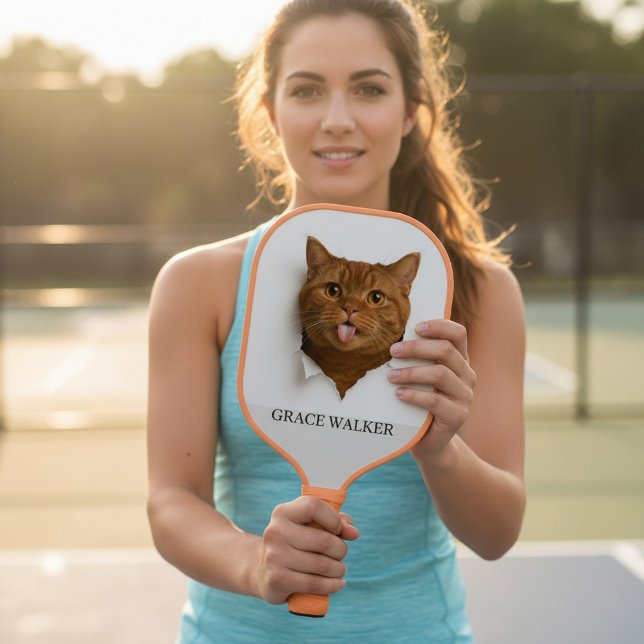 Raquette De Pickleball Funny Ginger Cat "Blep" Custom Name (Créateur téléchargé)