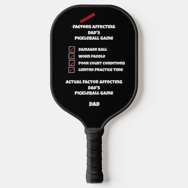 Raquette De Pickleball Funny No Excuses Checklist with White Text (Recto)