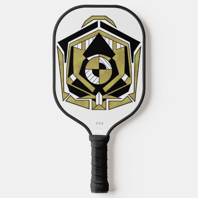 Raquette De Pickleball Futuristic Gold Black Geometric Cybernetic Abstrac (Recto)
