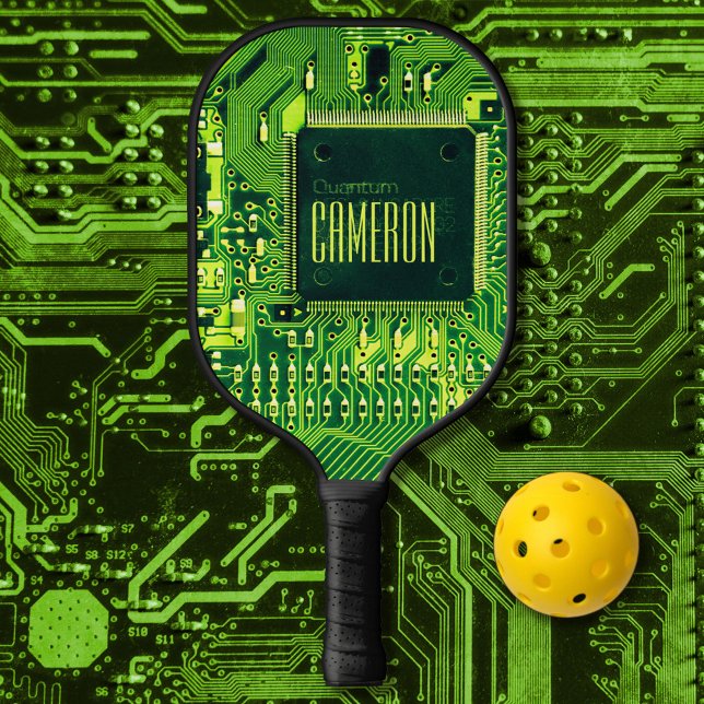 Raquette De Pickleball Geek de micropuce moderne à circuit imprimé vert p (Créateur téléchargé)