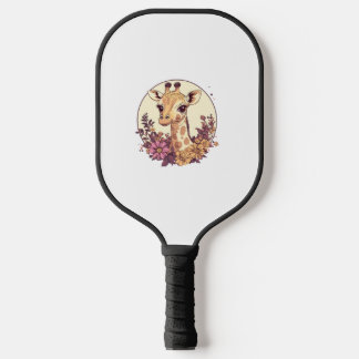 Raquette De Pickleball Giraffe Adorable Entourée De Fleurs _5