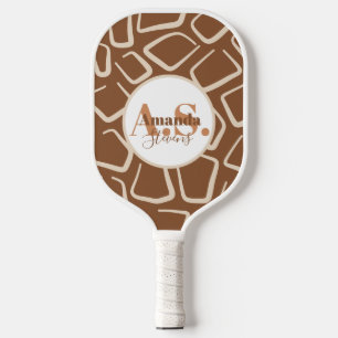 Raquette De Pickleball Giraffe Brown et blanche Motif Monogramme moderne
