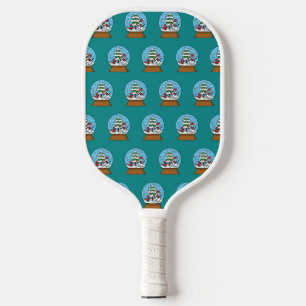 Raquette De Pickleball Globe de neige avec le cardinal Snowman et Pine Tr