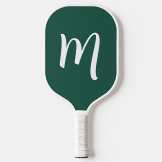 Raquette De Pickleball Grand Monogramme Élégant Script Emerald Green