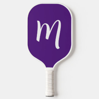 Raquette De Pickleball Grand Monogramme Élégant Script Royal Purple