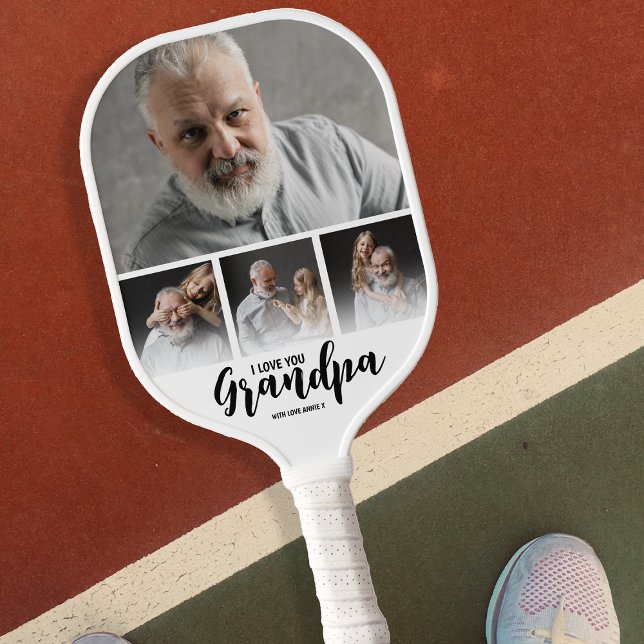 Raquette De Pickleball Grand-père Customisé photo Collage (Créateur téléchargé)
