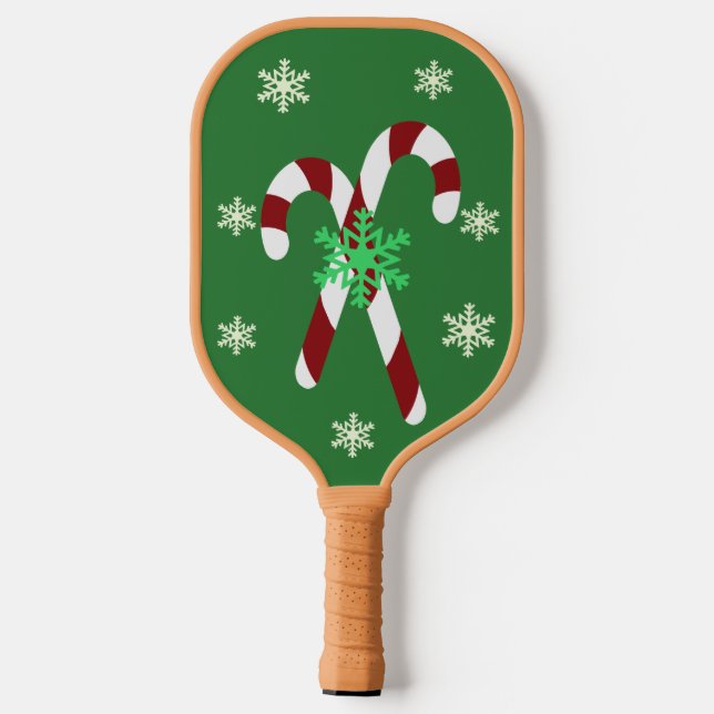 Raquette De Pickleball Green Christmas Candy Cane & Snowflake (Verso)