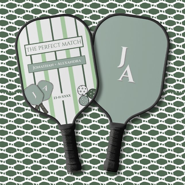 Raquette De Pickleball Green Stripes Perfect Match Couples  (Créateur téléchargé)