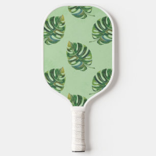 Raquette De Pickleball Green Tropical Monstera Plante Monogramme Nom