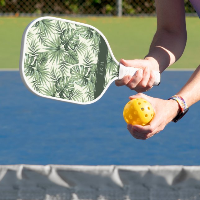 Raquette De Pickleball Green Tropical Palm Feuille Motif (Insitu)