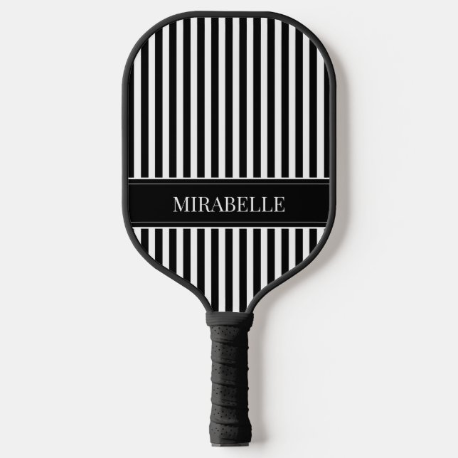 Raquette De Pickleball Grilles modernes en noir et blanc Personnalisées (Recto)