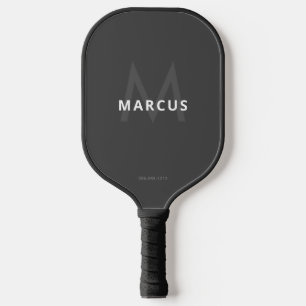 Raquette De Pickleball Gris Noir foncé Simple Monogramme moderne