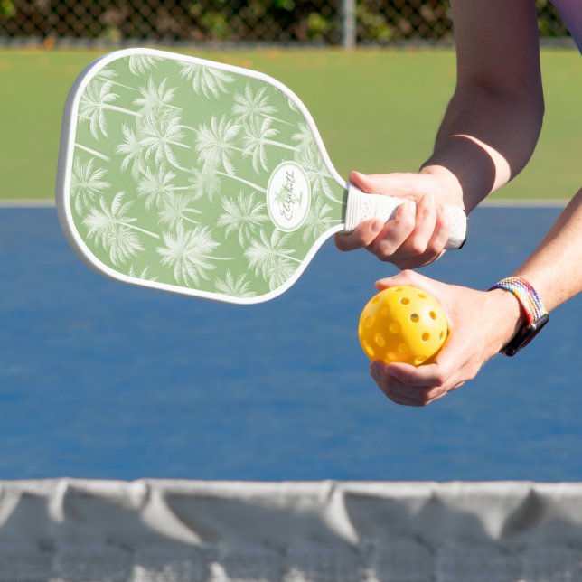 Raquette De Pickleball Hawaiian Palm Tree Silhouette Motif Green ID1093 (Insitu)