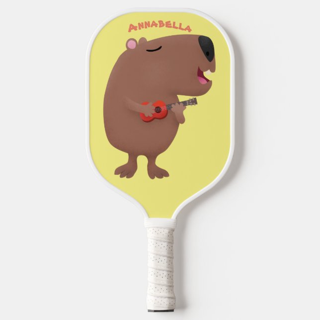 Raquette De Pickleball Illustration de dessin animé de capybara ukulele (Recto)