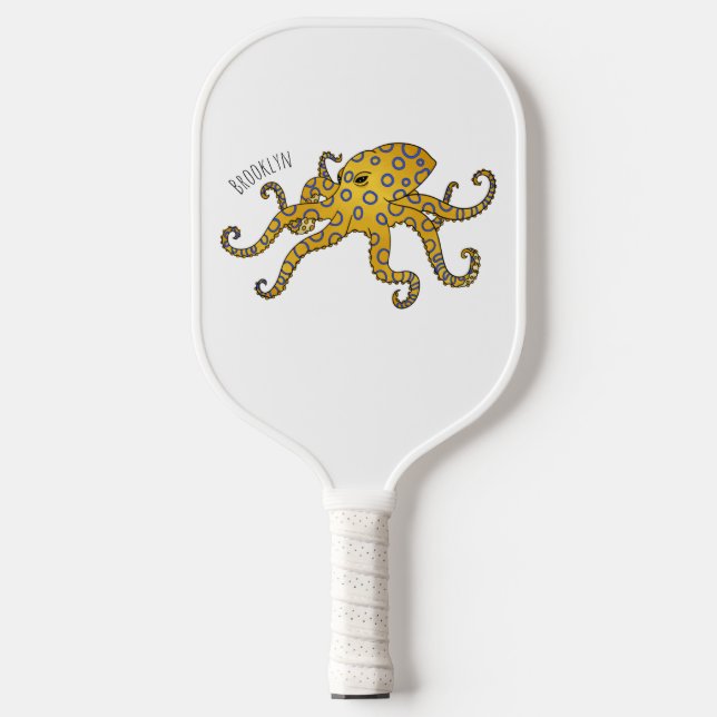 Raquette De Pickleball Illustration de poulpe à anneau bleu (Recto)
