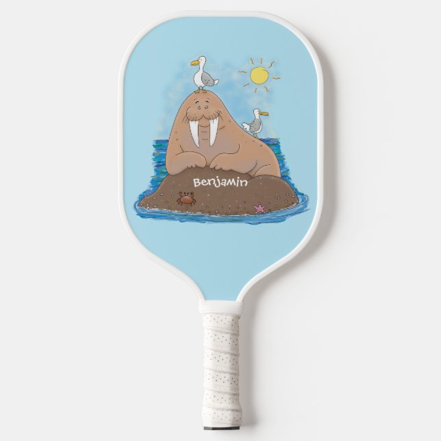 Raquette De Pickleball Illustration drôle de morse joyeux (Recto)