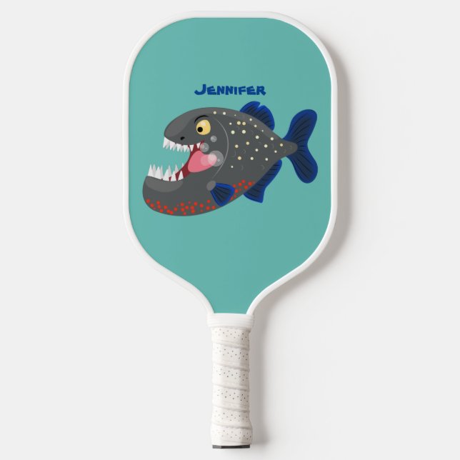 Raquette De Pickleball Illustration drôle de piranha affamée (Recto)