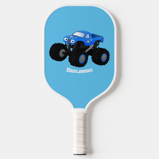 Raquette De Pickleball Illustration d'un camion monstre bleu mou (Recto)