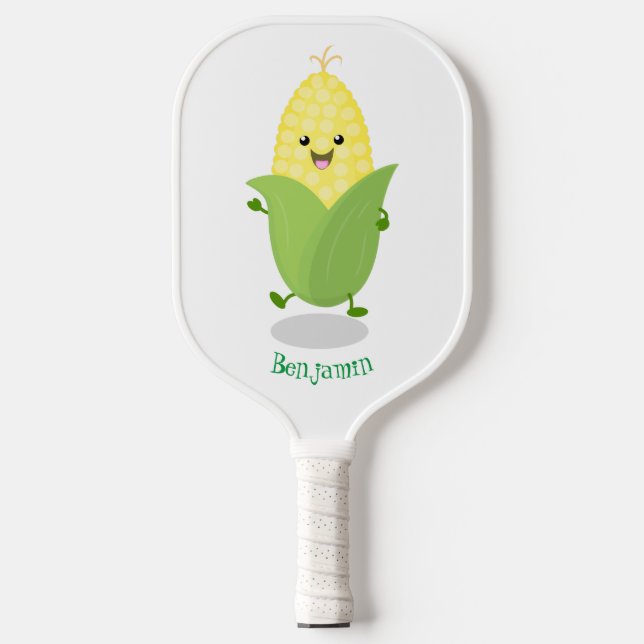 Raquette De Pickleball Illustration d'une caricature de maïs joyeux (Recto)