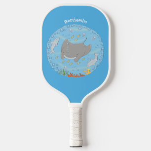 Raquette De Pickleball Illustration d'une mignonne raie manta et de bulle