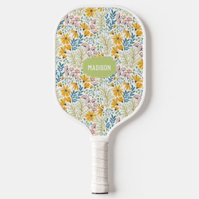 Raquette De Pickleball Illustration Flower du nom personnalisé (Recto)