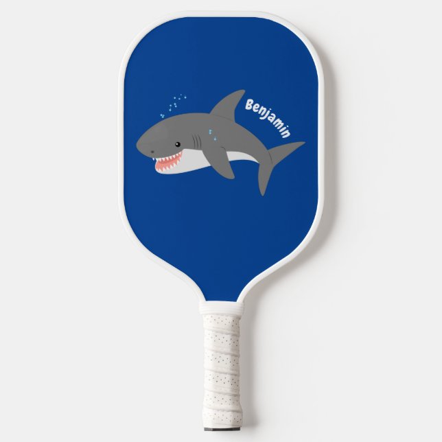 Raquette De Pickleball Illustration joyeuse du grand requin blanc (Recto)