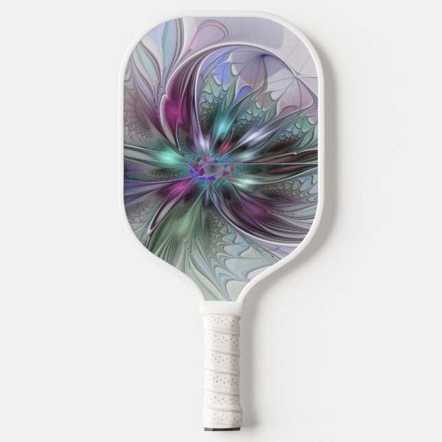 Raquette De Pickleball Imaginaire coloré Abstrait Fleur fractale moderne (Recto)
