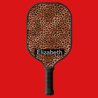Raquette De Pickleball Impression léopard rouge et or personnalisée