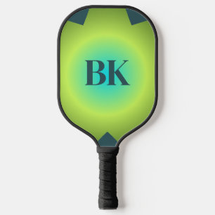 Raquette De Pickleball Initiales bleu foncé cyan jaune vert turquoise gra