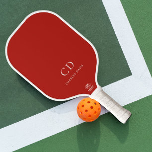 Raquette De Pickleball Initiales de monogramme de nom blanc rouge