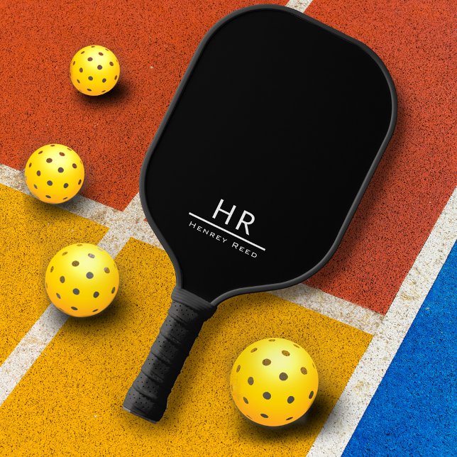 Raquette De Pickleball Initiales de monogramme noir et blanc professionne (Créateur téléchargé)