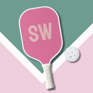 Raquette De Pickleball Initiales du monogramme rose moderne